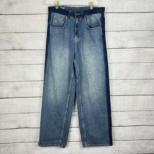 ZARA Womens Two Toned Baggy Jeans Straight Leg Size 31 Contrast‎ Denim Boyfriend